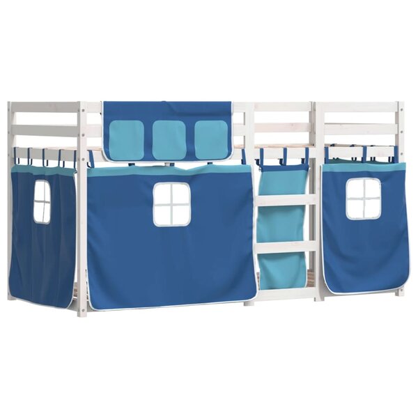 vidaXL Lit superposé avec rideaux bleu 90x200 cm bois pin massif