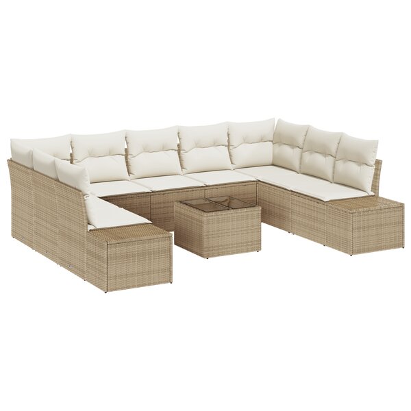 vidaXL Ensemble de canapé de jardin 10 pièces avec coussins en poly rattan marron