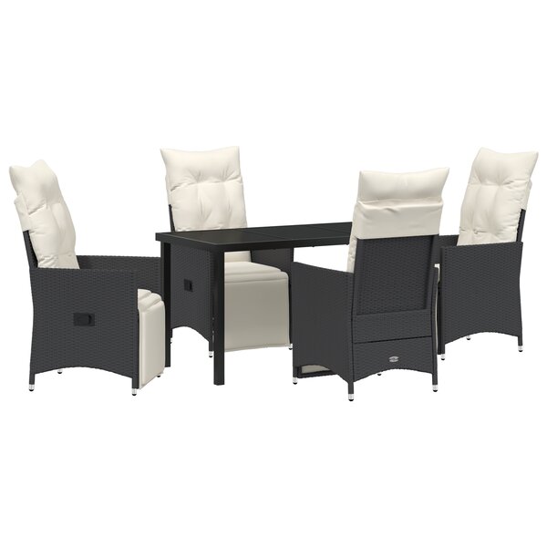 vidaXL Ensemble de mobilier de jardin 5 pièces avec coussins en rattan poly noir