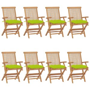 vidaXL Chaises de jardin avec coussins vert vif lot de 8 Teck massif