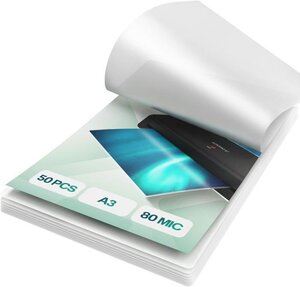ACROPAQ 50 Pochettes de Plastification A3 80 microns- Avec 50 feuilles plastifieuse- Brillantes - Coins arrondis