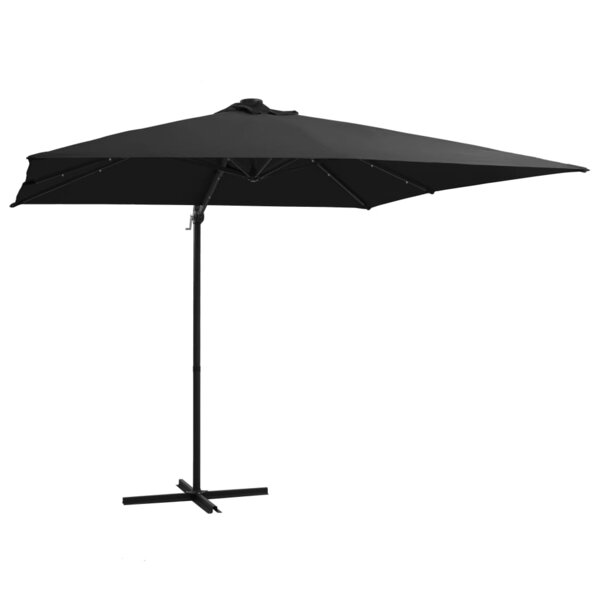 vidaXL Parasol déporté avec LED et mât en acier 250x250 cm Noir