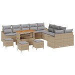 vidaXL Ensemble de Canapés de Jardin 14 Pièces avec Coussins en Rattan Poly Beige Acacia