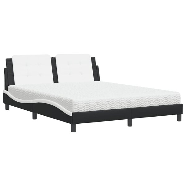 vidaXL Lit avec matelas noir et blanc 160x200 cm similicuir