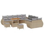 Ensemble de canapé de jardin 13 pièces avec coussins en rotin poly beige