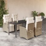 vidaXL Ensemble à manger de jardin avec coussins 5Pièces Beige poly rotin