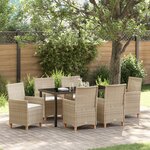vidaXL Ensemble de 7 Chaises de Jardin avec Coussins Beige Rattan Poly