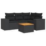 vidaXL Salon de jardin 5 Pièces avec coussins noir résine tressée