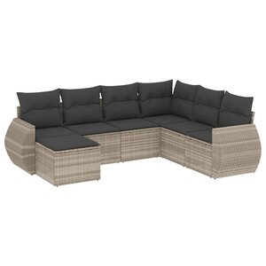 vidaXL Salon de jardin avec coussins 7 Pièces gris clair résine tressée