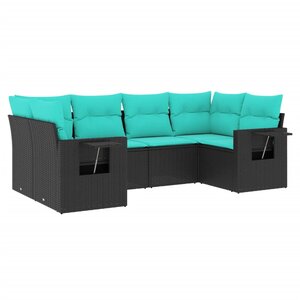 vidaXL Salon de jardin 6 Pièces avec coussins noir résine tressée