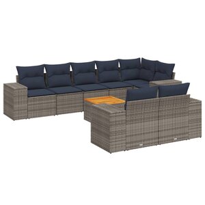 vidaXL Salon de jardin 9 Pièces avec coussins gris résine tressée