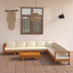 vidaXL Salon de jardin 9 Pièces avec coussins blanc crème Bois d'acacia