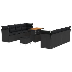 vidaXL Ensemble de canapé de jardin avec coussin 11 Pièces Noir polyrotin