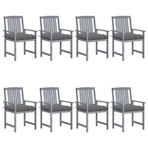 vidaXL Chaises de jardin et coussins lot de 8 Bois acacia solide Gris