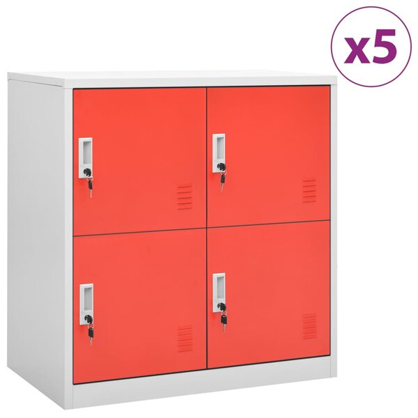 vidaXL Armoires à casiers 5 Pièces Gris clair et rouge 90x45x92 5cm Acier