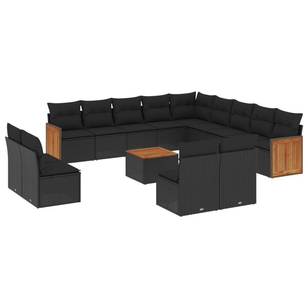 vidaXL Salon de jardin avec coussins 14 Pièces noir résine tressée