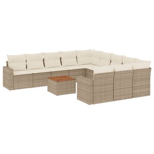 vidaXL Salon de jardin avec coussins 12 Pièces beige résine tressée