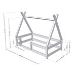 Lit Tipi enfant avec barrière bois massif naturel vernis 80 x 180 cm