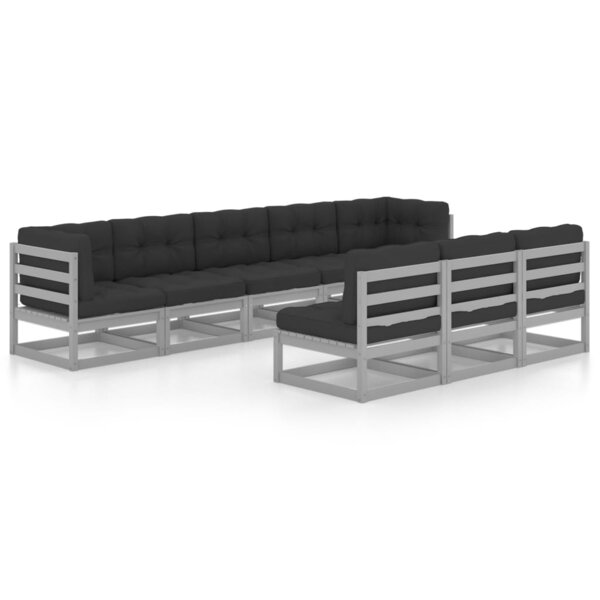 Salon de jardin meuble d'extérieur ensemble de mobilier 8 pièces avec coussins gris bois de pin massif 02_0017575