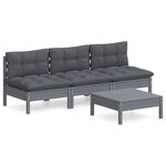 vidaXL Salon de jardin 4 Pièces avec coussins anthracite Bois de pin