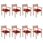 vidaXL Chaises de jardin empilables avec coussins lot de 8 Teck solide