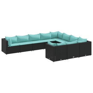 vidaXL Salon de jardin 10 Pièces avec coussins noir résine tressée