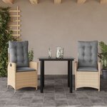 vidaXL Ensemble à manger de jardin et coussins 3 Pièces Beige poly rotin