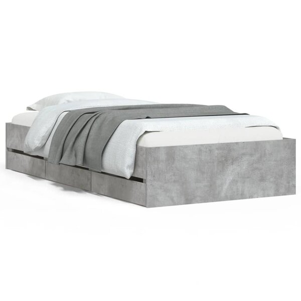 vidaXL Cadre de lit et tiroirs gris béton 75x190 cm bois d'ingénierie