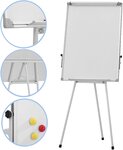 Chevalet de conférence trépied réglable en hauteur 60x90 cm 2 bras extensibles magnétique effaçable incluant marqueurs aimants papiers éponge paperboard tableau magnétique blanc