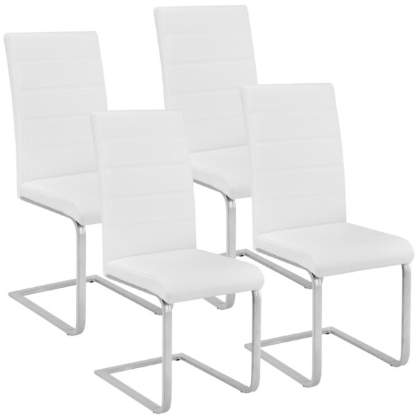 Lot de 4 chaises pieds acier siège de salon cuisine salle à manger design carré élégant blanc 08_0000573