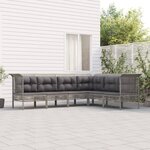 vidaXL Salon de jardin 6 Pièces avec coussins Gris Résine tressée
