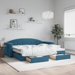 vidaXL Lit de jour avec gigogne et tiroirs bleu 90x200 cm velours