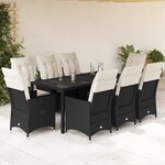 vidaXL Ensemble à manger de jardin 9Pièces coussins noir résine tressée