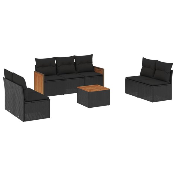 vidaXL Salon de jardin 8 Pièces avec coussins noir résine tressée