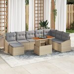 vidaXL Ensemble de canapé de jardin 9 pièces avec coussins beige en rattan synthétique
