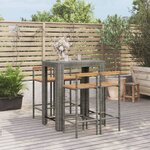 vidaXL Ensemble de bar jardin 5 Pièces gris poly rotin/bois massif acacia