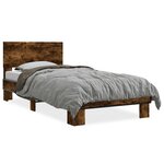 vidaXL Cadre de lit chêne fumé 100x200 cm bois d'ingénierie et métal