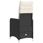 vidaXL Chaise inclinable de jardin avec coussins noir résine tressée