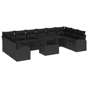 vidaXL Ensemble de canapé de jardin 11 Pièces Noir polyrotin