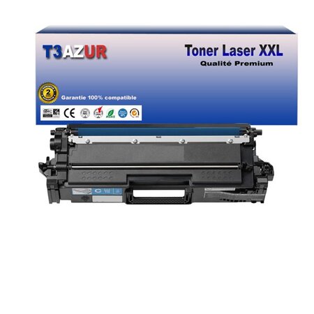 T3AZUR- Toner compatible avec Brother TN 821 XXL pour Brother HL-L9430CDN  HL-L9470CDN  MFC-L9630CDN  MFC-L9670CDN Cyan