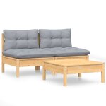 vidaXL Salon de jardin 3 Pièces avec coussins gris Bois de pin