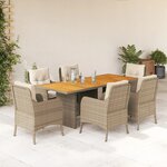 vidaXL Ensemble à manger de jardin et coussins 7 Pièces beige poly rotin