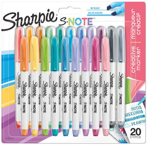 Sharpie S-Note Stylos marqueurs Couleurs assorties pastel Pour surligner et dessiner Pointe biseautée Lot de 20