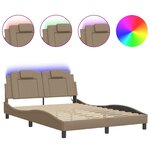 vidaXL Cadre de lit avec lumières LED cappuccino 140x200 cm similicuir