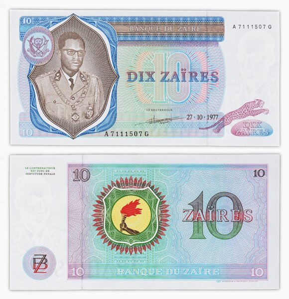 Billet de collection 10 zaires 1977 Zaire - Neuf - p23b