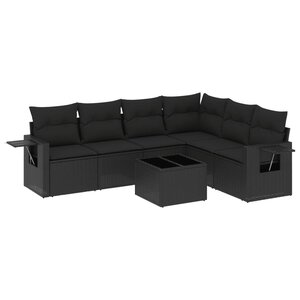 vidaXL Salon de jardin 7 Pièces avec coussins noir résine tressée