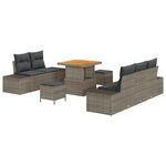 Ensemble de canapé de jardin 8 pièces avec coussins gris poly rotin acacia