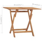 vidaXL Table à dîner pliable de jardin 90x60x75 cm Bois de teck solide