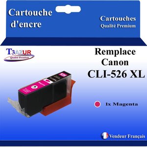 T3AZUR - Cartouche compatibles avec Canon CLI526 CLI-526 XL pour Canon Pixma iP4850 iP4900 iP4950 iX6500 iX6550 - Magenta