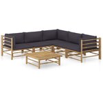 vidaXL Salon de jardin 6 Pièces avec coussins gris foncé bambou